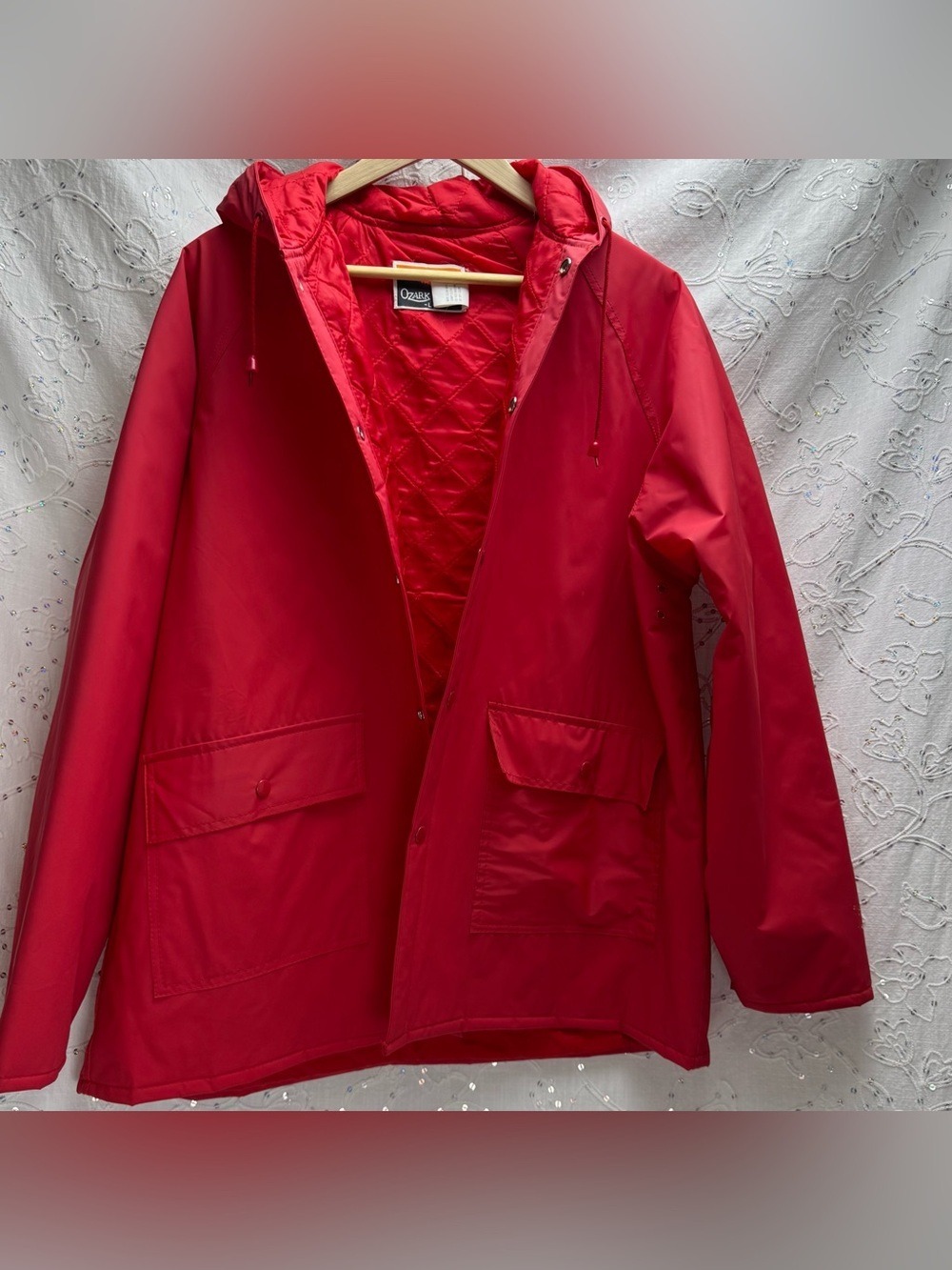 Vintage 90s Ozark Trail Red Hooded Rain Jacket Quilted Lined Men’s L